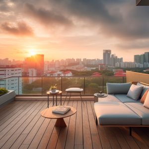 Terrazza con parquet esterno e vista sulla città